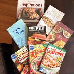 Vintage Cookbook Lot (7) Pampered Chef Stoneware, Pillsbury Classics, Cook in Clay Schlemmertopf, GE Slow Cooker