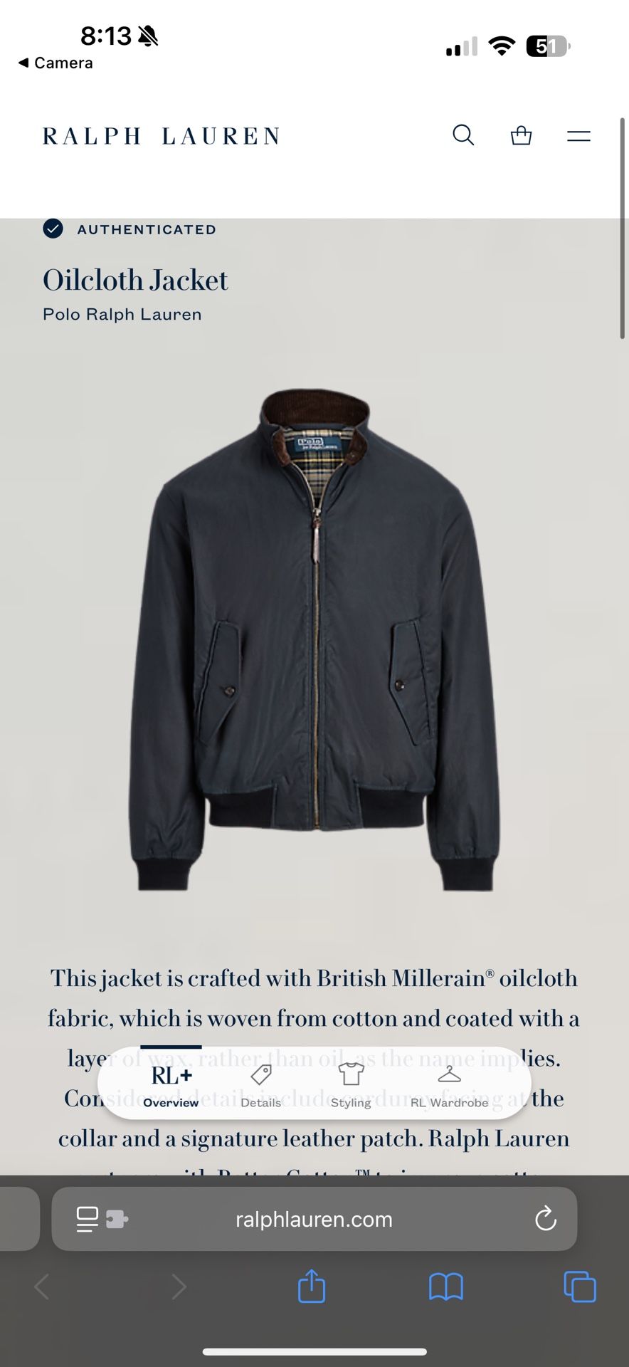 Polo By Ralph Lauren Men’s Oilcloth Jacket Navy XL