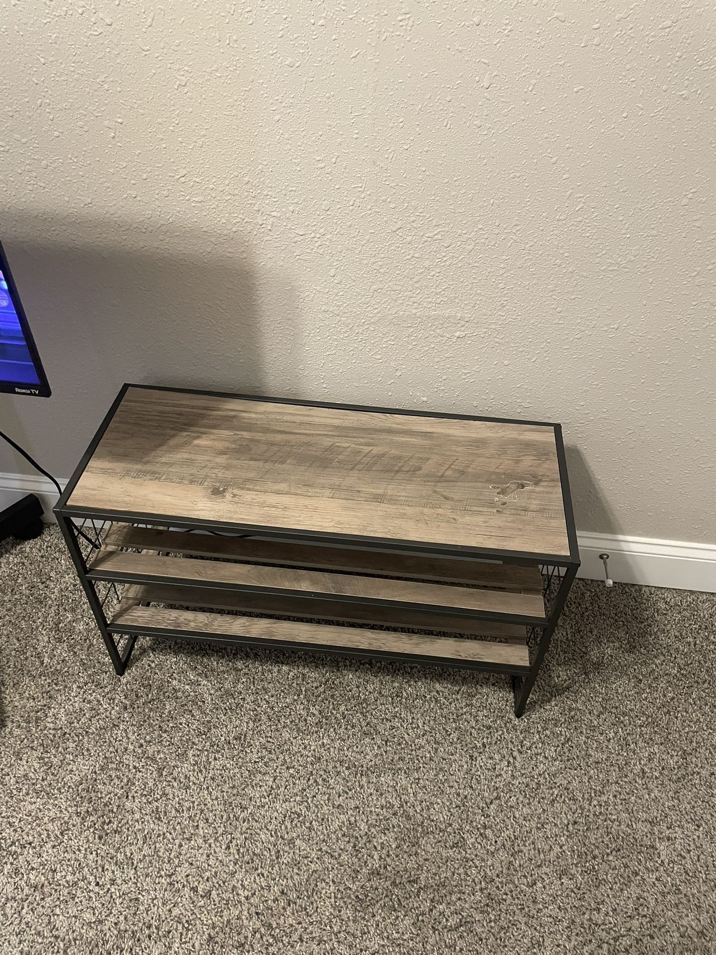 Rustic Industrial Shoe Rack & Entryway Bench – 3-Tier Wood & Metal Storage Organizer - Excellent Condition