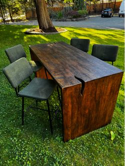 Handmade Solid Wood Bar Table Set + 4 Green Chairs