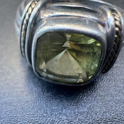 Sterling Silver & 14K Gold Green Topaz Ring – Size 6 – 8g – Artisan Statement Ring