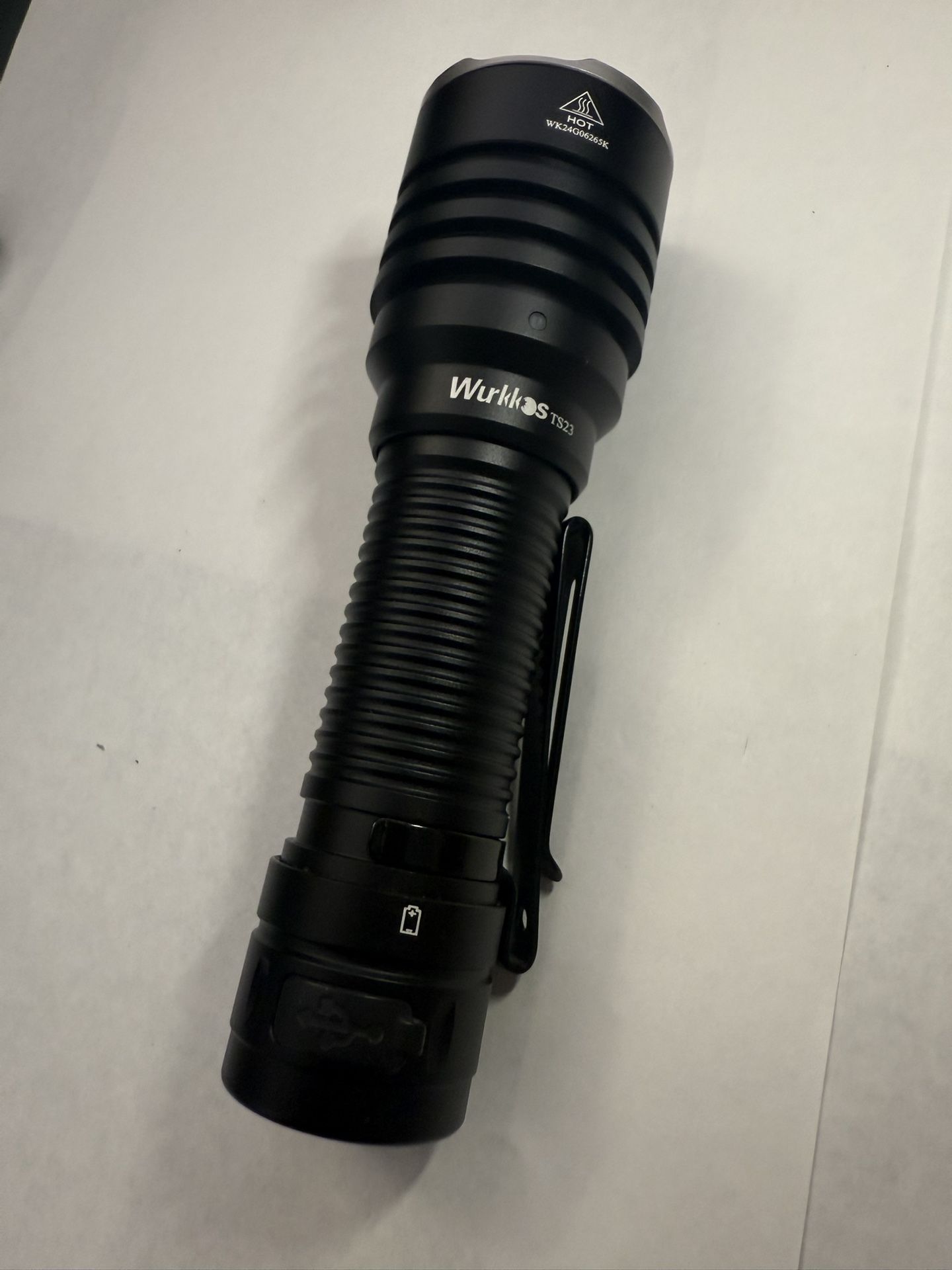 WURKKOS TS23 TACTICAL FLASHLIGHT 5000 LUMENS 482M XHP70.3 HI 21700 Battery