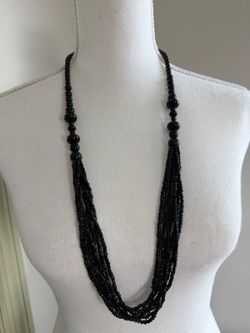 Vintage Black Multi-Strand Beaded Statement Necklace