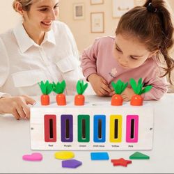 5-4 Carrot Harvest Game 3-in-1 Montessori Toy with Color Sorting, Shape Matching, and Magnetic Beads 