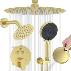 Shower Faucet Set, High Pressure Shower Set with Handheld Spray Combo, 12" Ceiling Mount Rainfall Shower Head, 6" Rain Syray Shower And Handheld, Brus