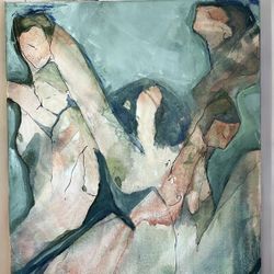 Signed Original Abstract Figurative Nude Painting — Acrylic & Gouache on Stretched Canvas, 18x24, Modern Wall Art