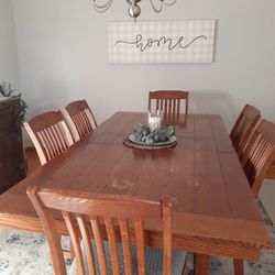 $499 OBO | Solid Wood Dining Table + Leaf + 6 Chairs (19"x19")| Pickup Tinley Park | Cash Only