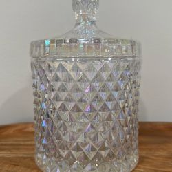 Iridescent Cut Glass Candy Jar with Lid