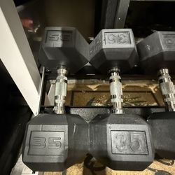 Rubber Dumbbells #40 #35 #30 With Rack 