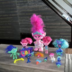 Trolls Figures From Dreamworks Movie, Hasbro Lot Of 15 Troll Dolls