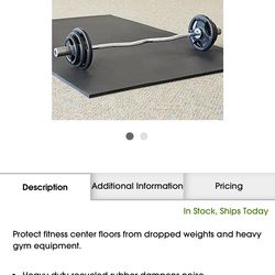 Rubber Gym Mat - 3⁄4" thick, 4 x 6'