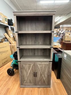 Farmhouse Bookcase with Cabinet Storage