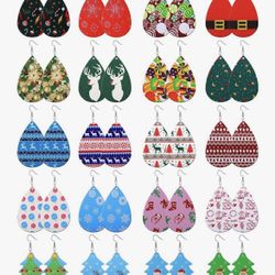 Christmas Faux Leather Teardrop Dangle Lightweight Earrings • Xmas, New Year, Gift