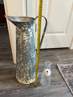 Large Rustic Galvanized Metal Pitcher Vase