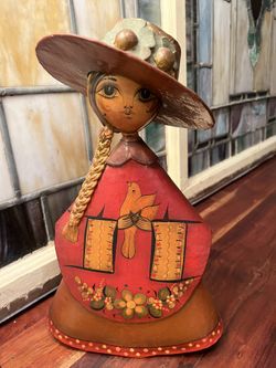 Paper Mache Mexican Woman With Braid Hat Dove Art