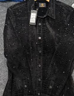 Men's Black Embellished Velvet Jacket Size L
