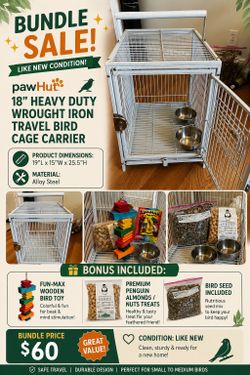 ✨ pawHut 18” Heavy Duty Wrought Iron Travel Bird Cage Carrier ✨