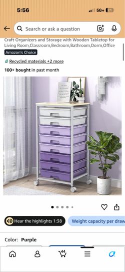 Purple rolling storage cart
