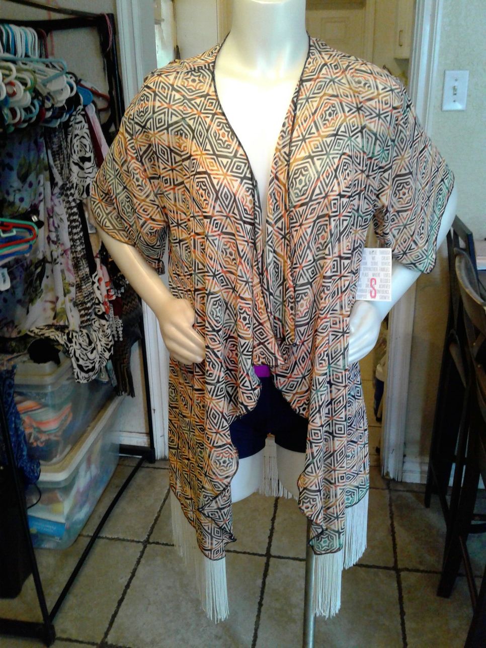 New Lularoe Monroe Fringed Kimono Small