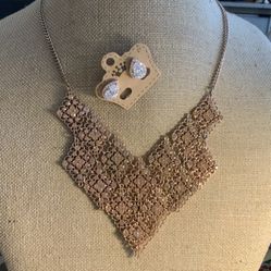 Vintage Champagne Rhinestone Necklace Set 