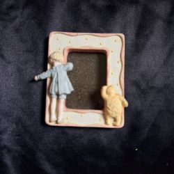 Vintage Russ Baby nursery small Ceramic Picture Frame Ft. A Boy and Yellow Bear
