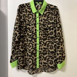 Truth NYC Ladies Sheer New Leopard Blouse SZ L