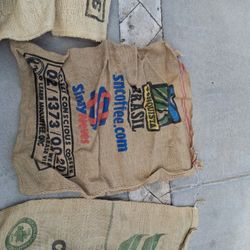 Antique collectible coffee bean bags burlap