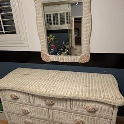 7 Piece White Rattan Bedroom Furniture Set 