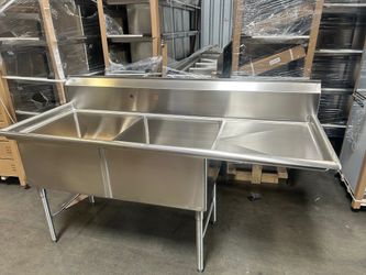 New double compartment sink 24x24” gauge 16 with drainboard right or left 