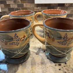 (4) Vintage Large Coffee Mugs - Chaumiere By Nanette Vacher For Centrum