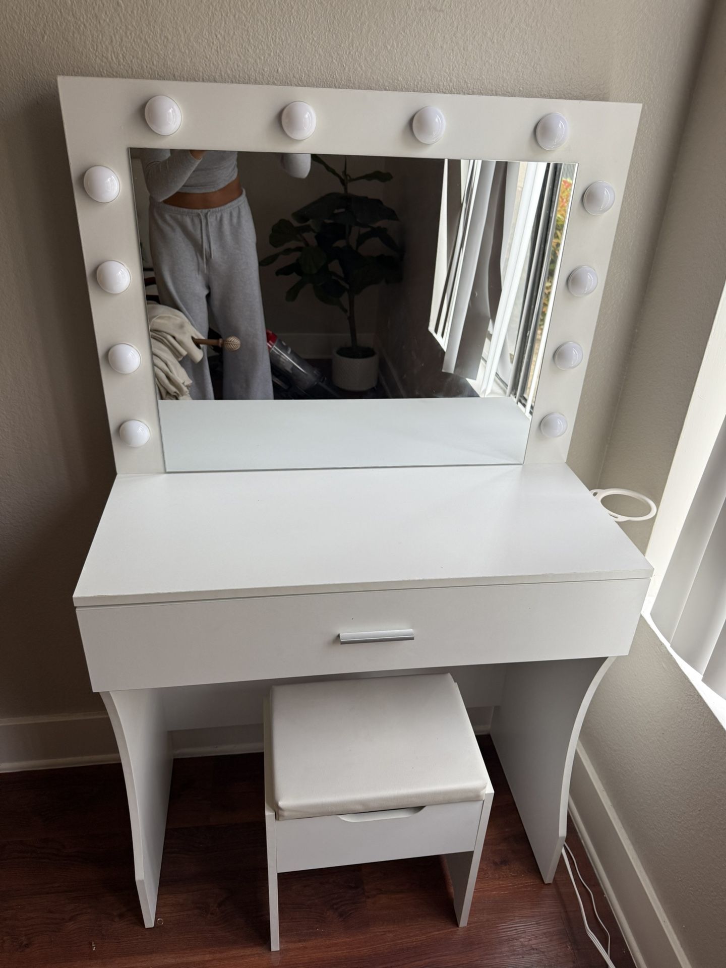 White Vanity Desk and Stool