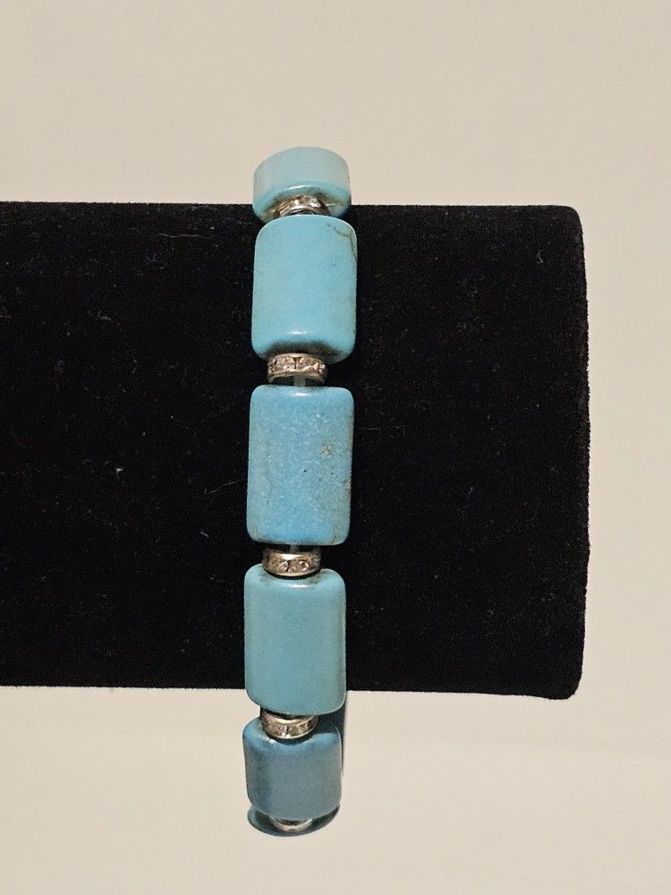 New Silver Turquoise Stretch Bracelet