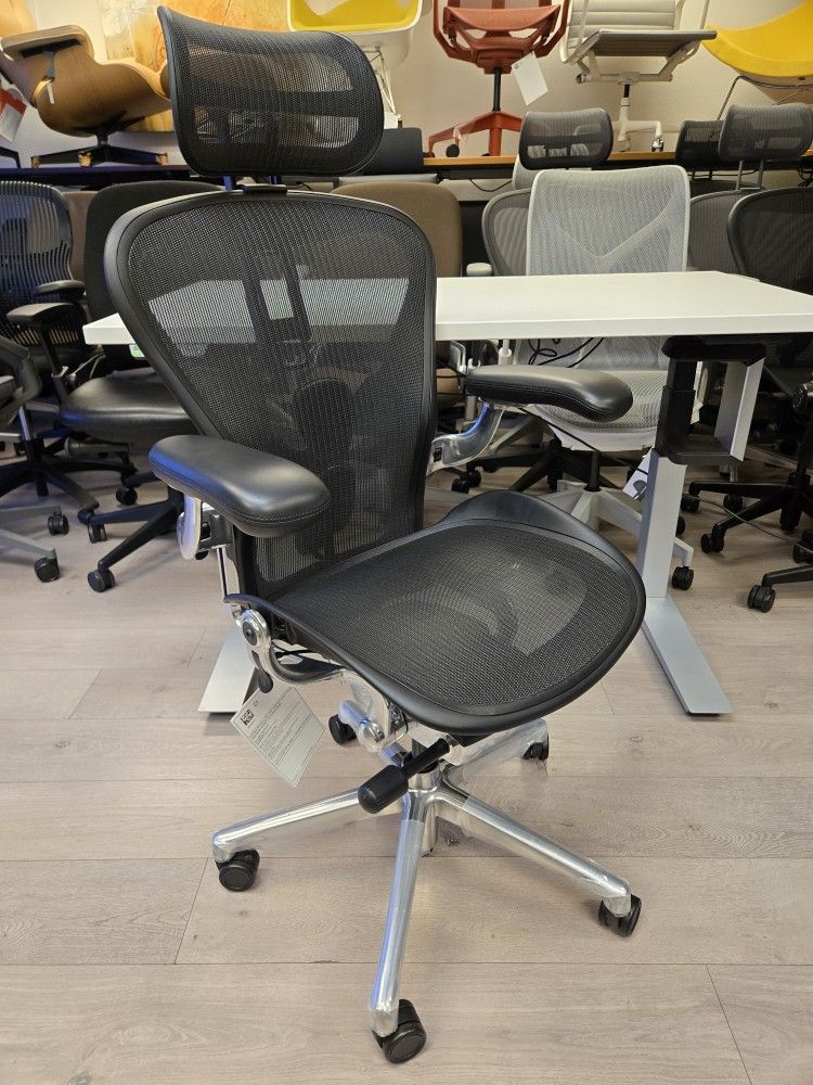 ☘️BRAND NEW!☘️HERMAN MILLER REMASTERED AERON POLISHED ALUMINUM ONYX ADJUSTABLE ARMS SEAT ANGLE REAR TILT LOCK TILT TENSION ADJUSTMENTS ATLAS HEADREST 