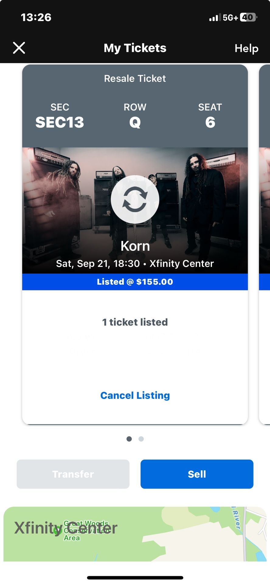 Two Tickets To Korn Tonight 9/21/24 @ Xfinity Center Mansfield MA