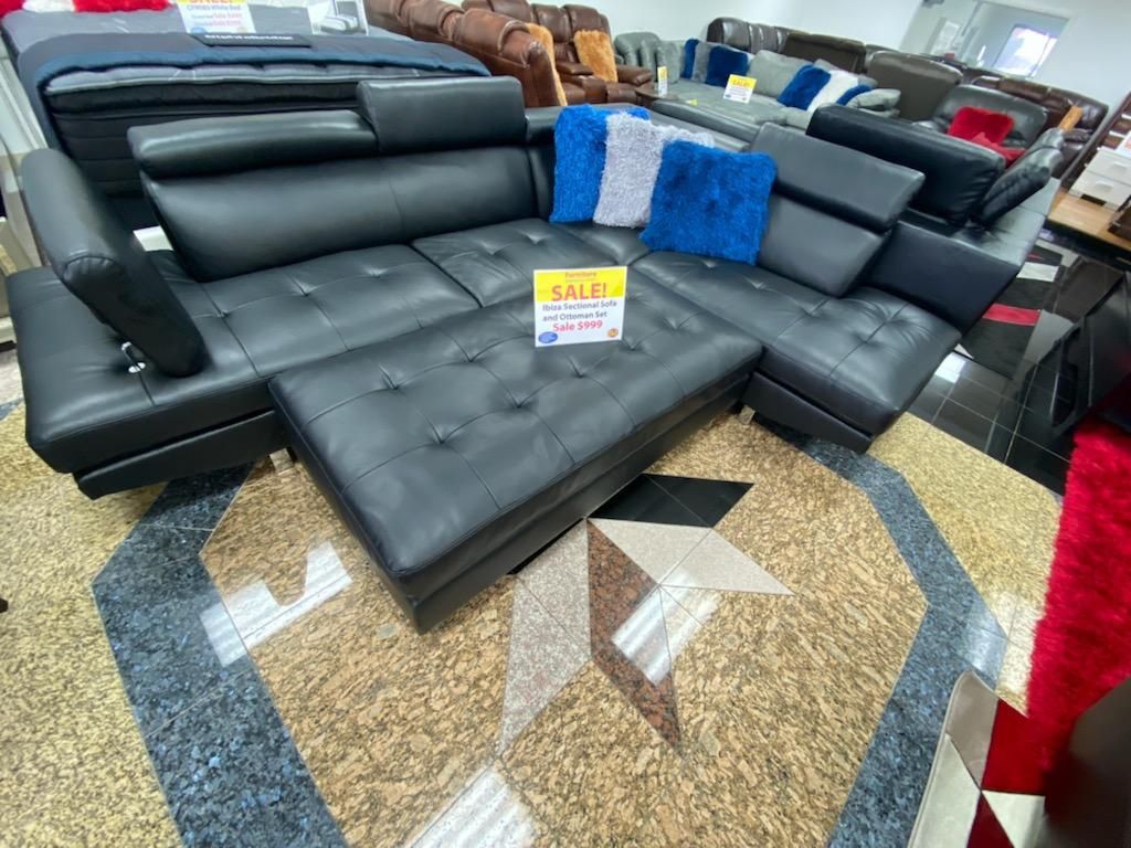 Beautiful Black Ibiza Sectional Sofa Set!$899!*SAME DAY DELIVERY*NO CREDIT NEEDED*EASY FINANCING*HUGE SALE*
