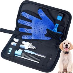 Dog Grooming Kit, 6 In 1 Pet Grooming Tool Kit Portable Storage Bag, Including Comb, Dog Nail Trimmer, Hair Removal Glove, Toothbrush, Pin Brush, Nail