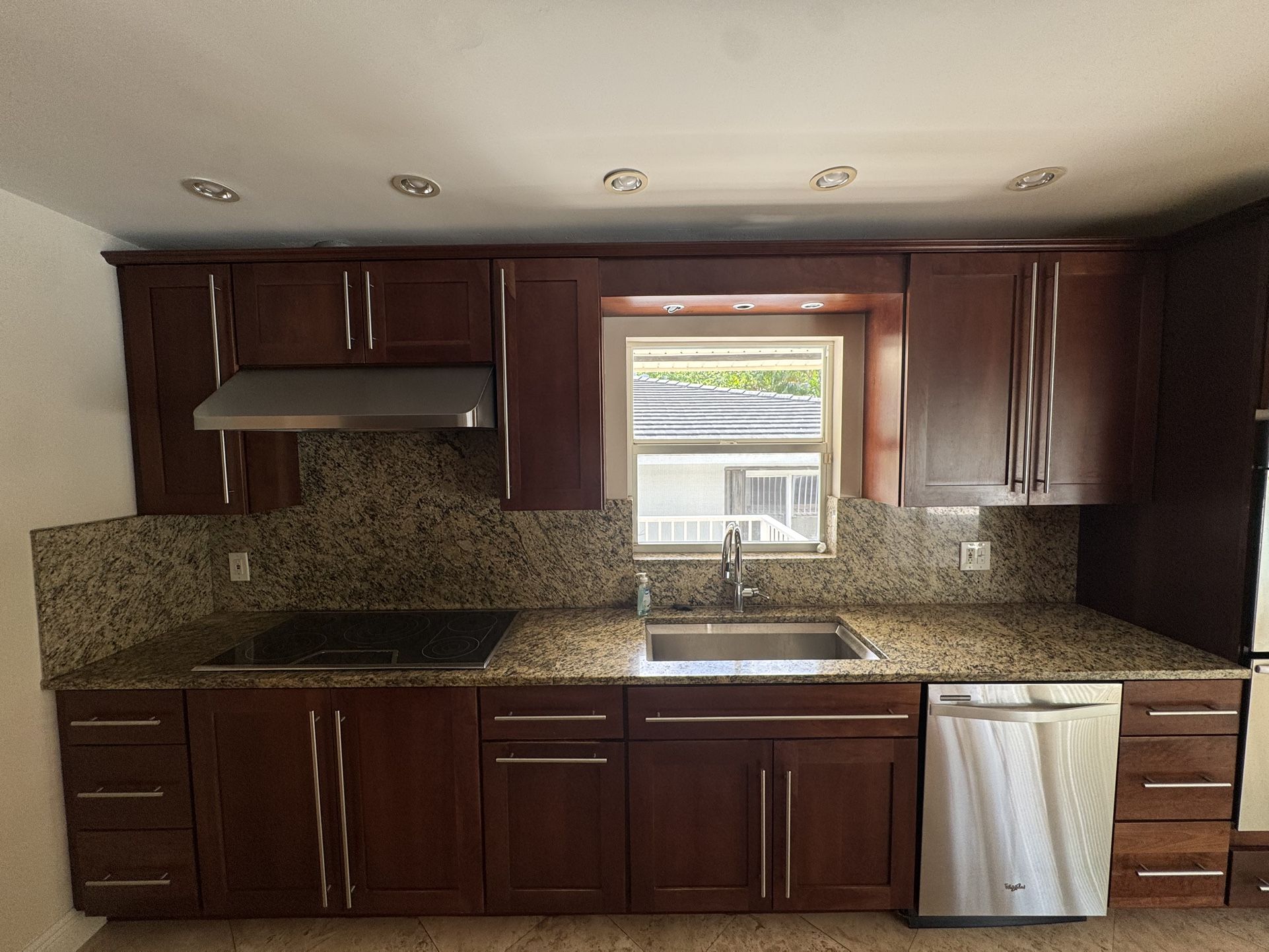 Kitchen Cabinets, Thermador Cooktop, Hood, Dishwasher. Island, granite