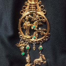 Large Asian Faux Jade Charm Necklace

