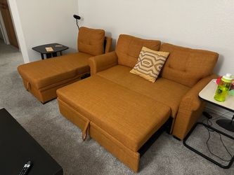Orange Sectional Sofa with Pull-Out Bed