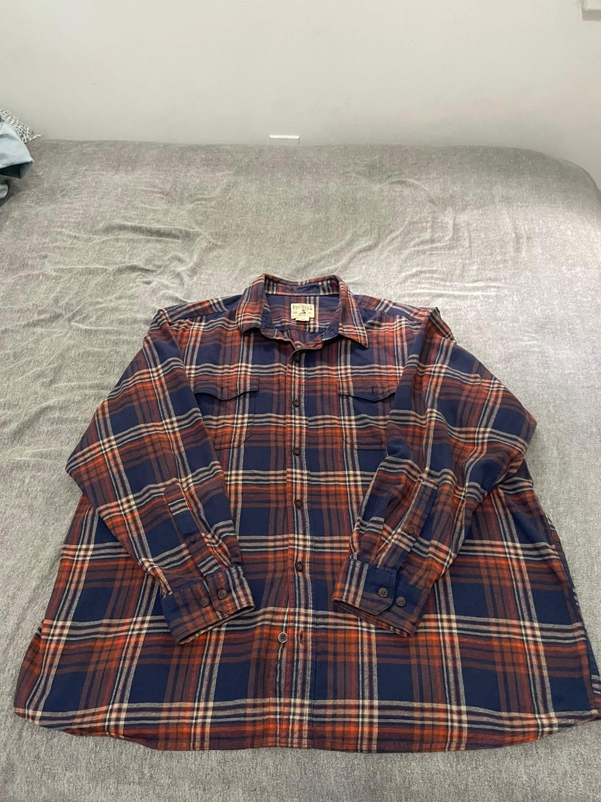 Red Head Mens 3XL XXL Red Blue White Plaid Long Sleeve Cotton Flannel Pockets
