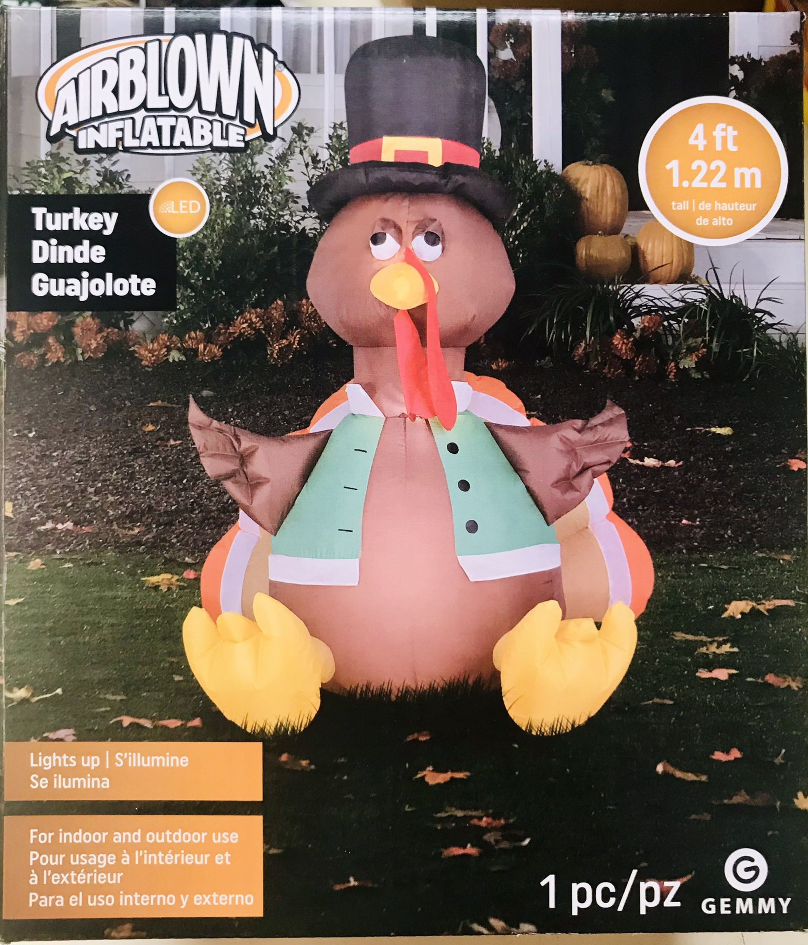4 FT. ILLUMINATED TURKEY AIR BLOWN YARD INFLATABLE FOR THANKSGIVING DECORATION
