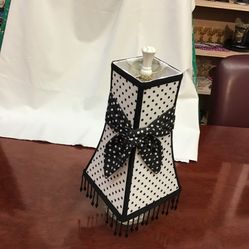 Sea White Polka Dot Shades/ Large Bow W/ Black Glass Fringe 