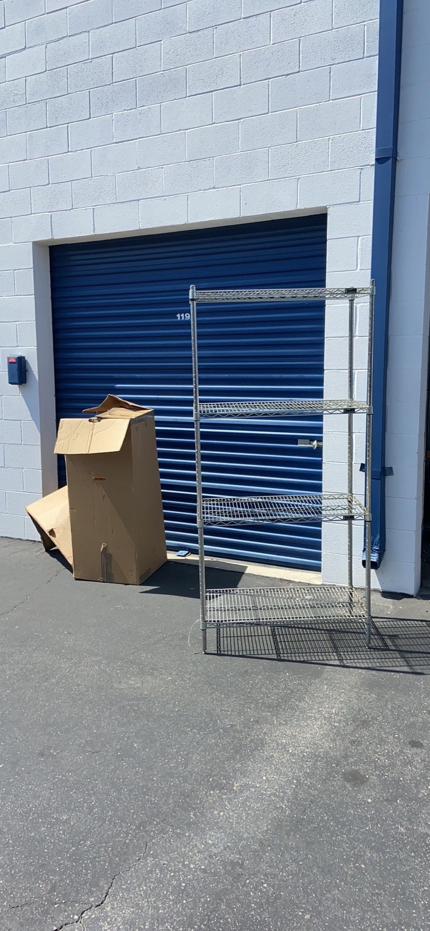 Stainless steel metal shelving, four Shelves ,36 inches wide X 18 inches deep X 75 inches high complete good condition Location Lake Forest’s  OC 