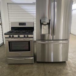 LG French Door Refrigerator + Frigidaire Stove – Stainless Steel Set