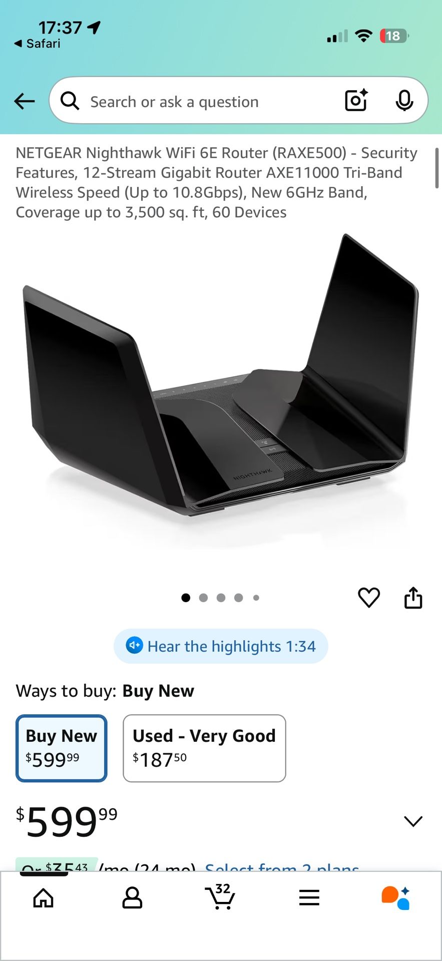 Excellent Netgear Nighthawk RAXE-500 Wi-Fi 6E AXE11000 6GHz 3,500 sq. ft, 60 Devices 