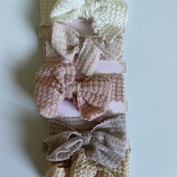 Baby Girl Bow Headband Set 5 Pack Neutral Lace Knit Headbands