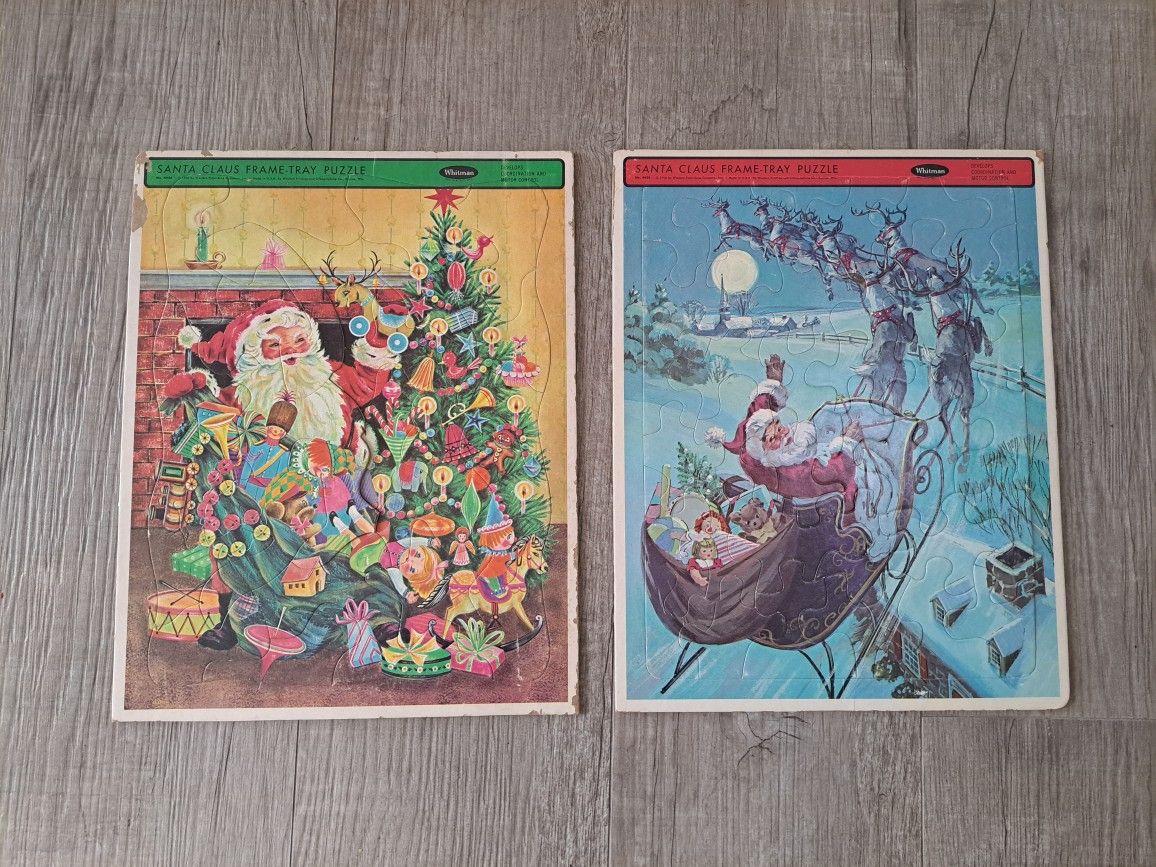 2 Vintage Christmas Framed Puzzles