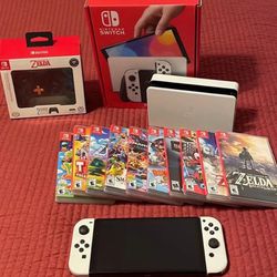 🔥🔥 OLED White **Excellent Condition** Carry Case + Protector Bundle with games 