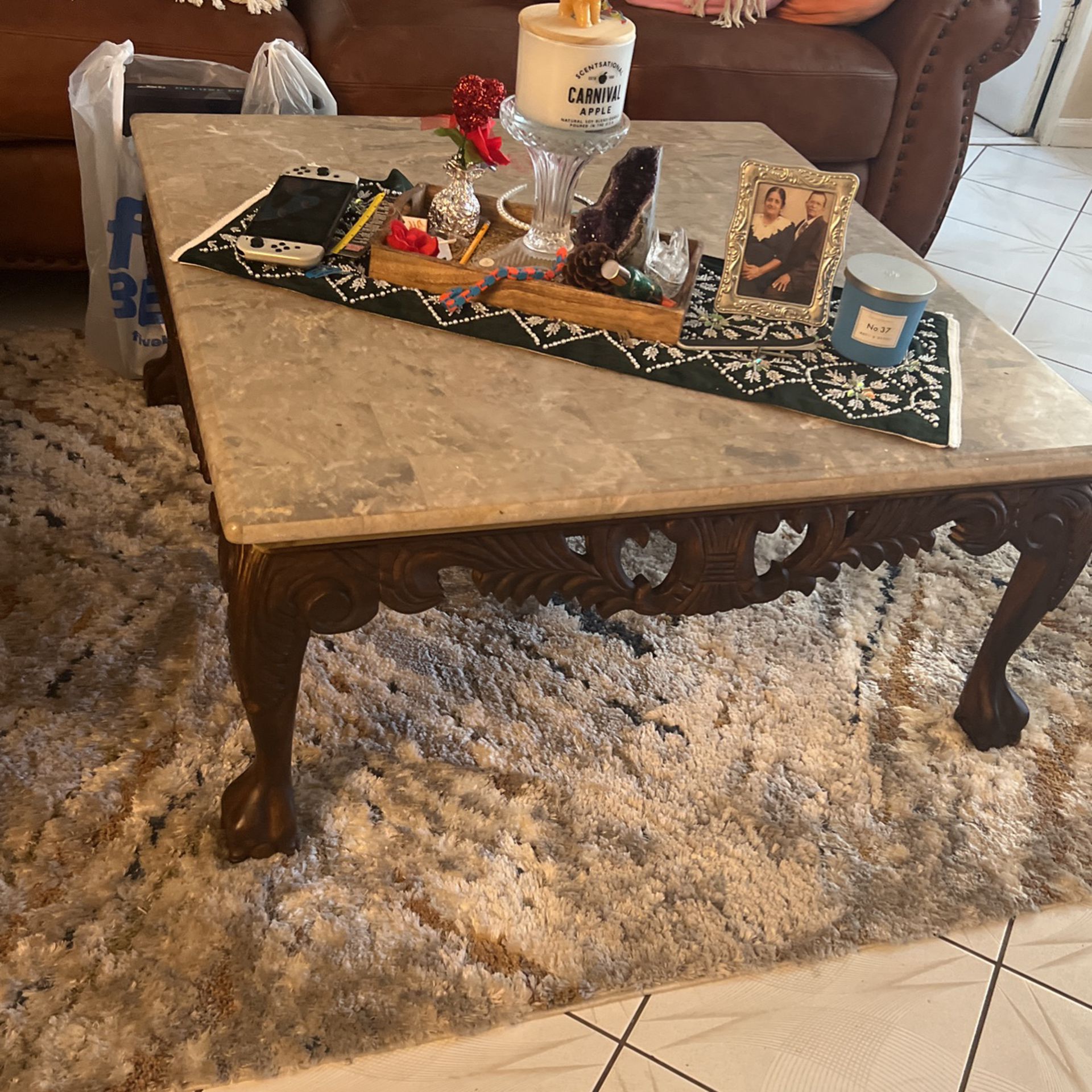 Marble Top Coffee Table And Console 