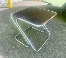 Mid Century Modern Tubular Chrome Glass Square Side Table (Needs TLC) 